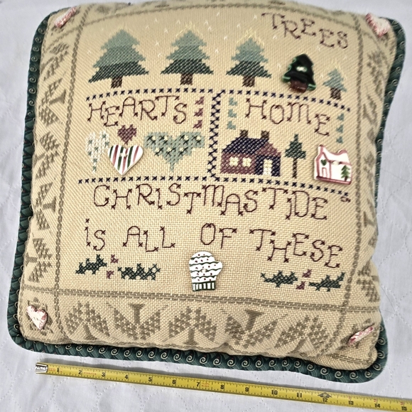 Vtg Handmade Christmas Crosstitched Folk Art Throw Pillow Ceramic Ornaments EUC - Picture 7 of 15